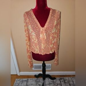 Free People Sheer Long Sleeve Blouse M
